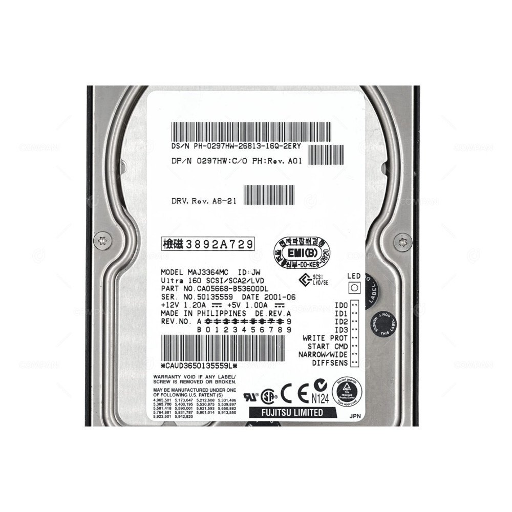 297HW DELL HARD DRIVE 36GB 10K U160 3.5 SCSI 0297HW